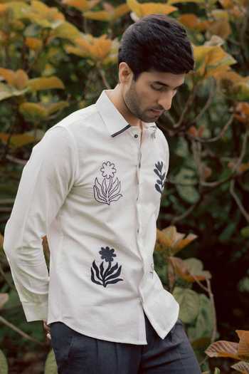 Shop_Lacquer Embassy_White Cotton, Linen Embroidery Dusk Shirt _Online_at_Aza_Fashions