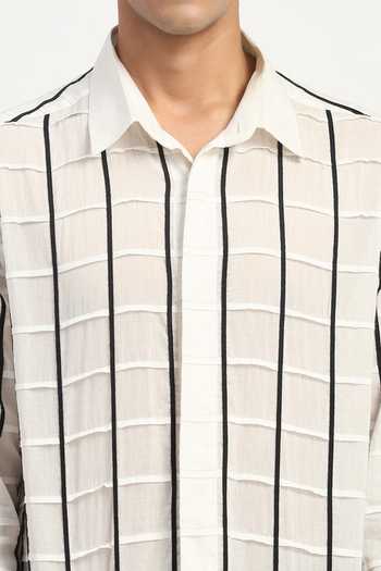 ABRAHAM AND THAKORE_Black Cambric Applique Checkered Shirt _Online_at_Aza_Fashions