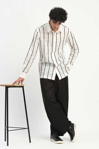 Buy_ABRAHAM AND THAKORE_Black Cambric Applique Checkered Shirt _Online_at_Aza_Fashions