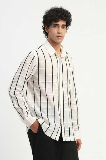ABRAHAM AND THAKORE_Black Cambric Applique Checkered Shirt _at_Aza_Fashions