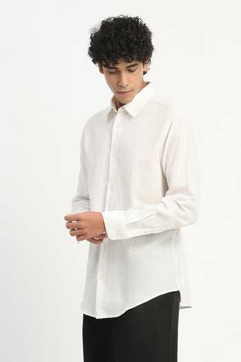 Shop_ABRAHAM AND THAKORE_Ivory Cotton, Linen Embroidery Stab Shirt _Online_at_Aza_Fashions