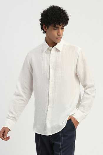 ABRAHAM AND THAKORE_Ivory Cotton, Linen Embroidery Aari Shirt _Online_at_Aza_Fashions