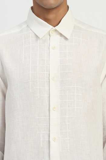 Shop_ABRAHAM AND THAKORE_Ivory Cotton, Linen Embroidery Aari Shirt _Online_at_Aza_Fashions