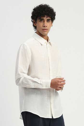 Buy_ABRAHAM AND THAKORE_Ivory Cotton, Linen Embroidery Aari Shirt 