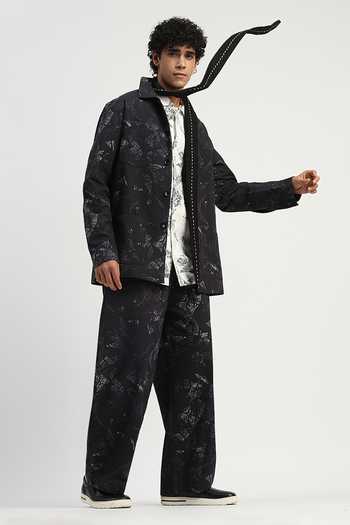 Buy_ABRAHAM AND THAKORE_Black Cotton News Print Shirt _Online_at_Aza_Fashions