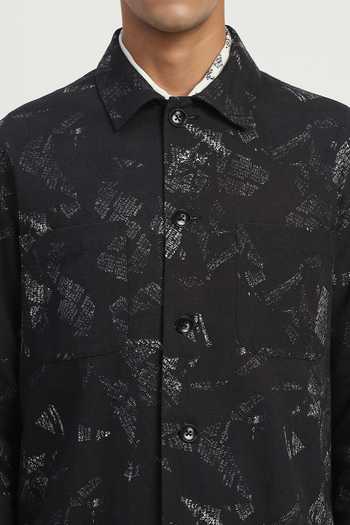 Buy_ABRAHAM AND THAKORE_Black Cotton News Print Shirt 
