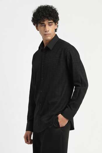 Buy_ABRAHAM AND THAKORE_Black Cambric Embroidery Aari Shirt _Online_at_Aza_Fashions