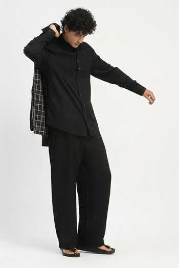 Shop_ABRAHAM AND THAKORE_Black Cambric Embroidery Aari Shirt _Online_at_Aza_Fashions