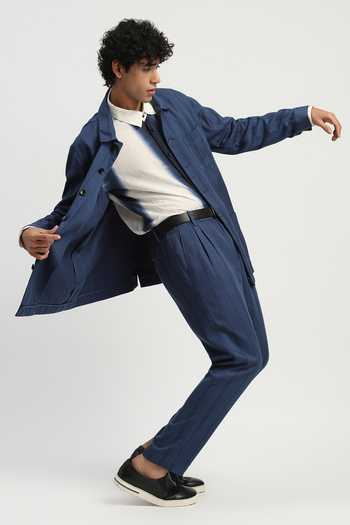 ABRAHAM AND THAKORE_Blue Cotton Embroidery Shaded Aari Stripe Shirt _Online_at_Aza_Fashions