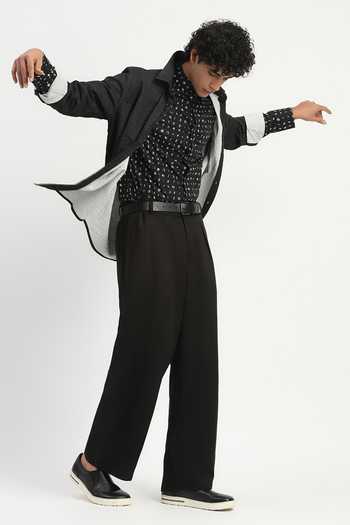 ABRAHAM AND THAKORE_Black Cambric Alphabet Print Shirt _Online_at_Aza_Fashions