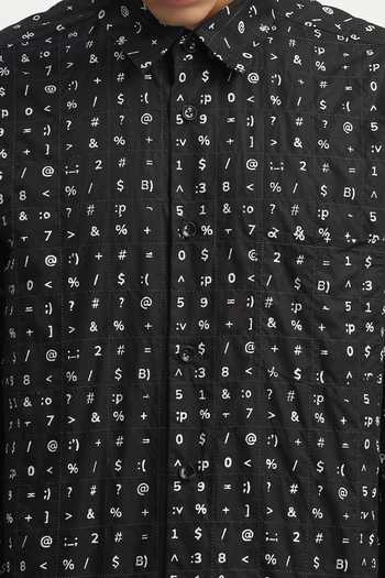 Shop_ABRAHAM AND THAKORE_Black Cambric Alphabet Print Shirt _Online_at_Aza_Fashions