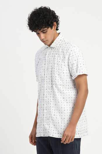Buy_ABRAHAM AND THAKORE_Ivory Cambric Alphabet Print Shirt _Online_at_Aza_Fashions
