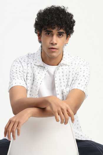 ABRAHAM AND THAKORE_Ivory Cambric Alphabet Print Shirt _at_Aza_Fashions