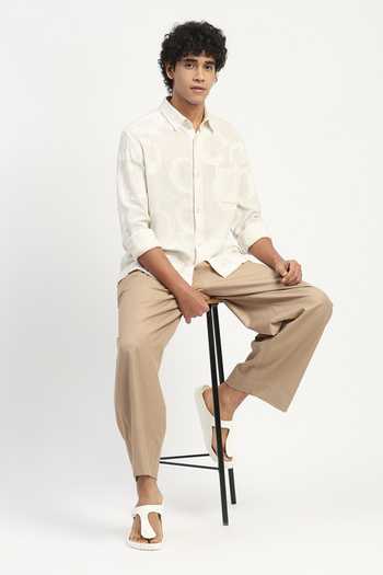 ABRAHAM AND THAKORE_Ivory Cotton Embroidery, Applique Tribe Ring Shirt _Online_at_Aza_Fashions