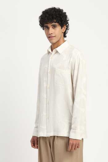 Buy_ABRAHAM AND THAKORE_Ivory Cotton Embroidery, Applique Tribe Ring Shirt _Online_at_Aza_Fashions