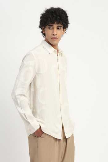 Shop_ABRAHAM AND THAKORE_Ivory Cotton Embroidery, Applique Tribe Ring Shirt _Online_at_Aza_Fashions