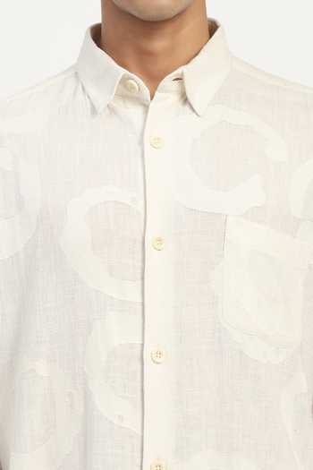 ABRAHAM AND THAKORE_Ivory Cotton Embroidery, Applique Tribe Ring Shirt _at_Aza_Fashions
