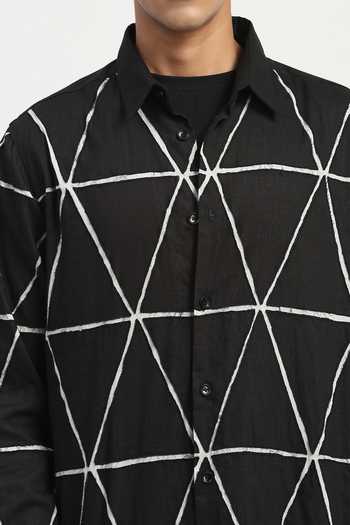 Buy_ABRAHAM AND THAKORE_Black Cambric Applique Triangle Embroidered Shirt _Online_at_Aza_Fashions