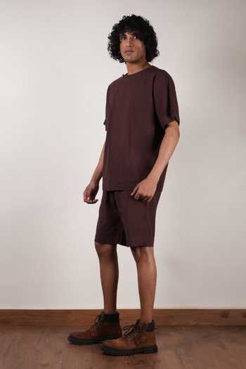 MATI_Brown Cotton Overlap T-shirt _Online_at_Aza_Fashions