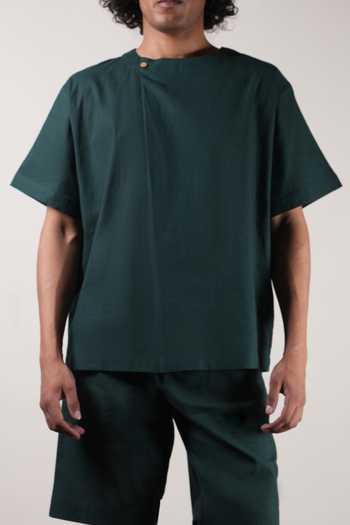 MATI_Green Cotton Overlap T-shirt _Online_at_Aza_Fashions