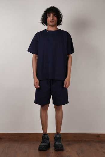 Buy_MATI_Blue Cotton Roots Shorts _Online_at_Aza_Fashions