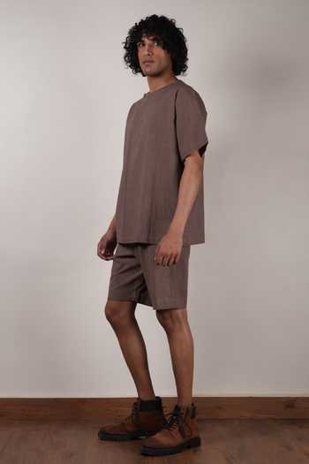 MATI_Beige Cotton Roots Shorts _Online_at_Aza_Fashions