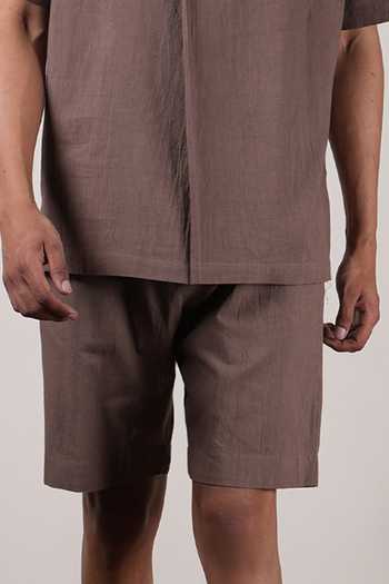 Buy_MATI_Beige Cotton Roots Shorts _Online_at_Aza_Fashions