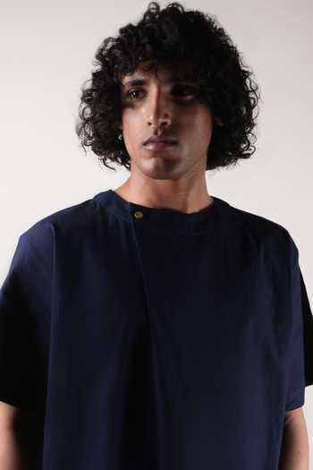 MATI_Blue Cotton Overlap T-shirt And Shorts Set _Online_at_Aza_Fashions