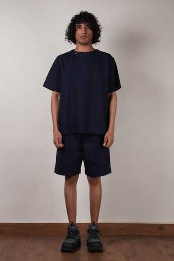Buy_MATI_Blue Cotton Overlap T-shirt And Shorts Set _Online_at_Aza_Fashions