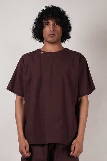 MATI_Brown Cotton Overlap T-shirt And Shorts Set _Online_at_Aza_Fashions