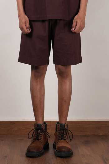 Buy_MATI_Brown Cotton Overlap T-shirt And Shorts Set _Online_at_Aza_Fashions