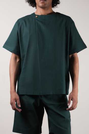 MATI_Green Cotton Overlap T-shirt And Shorts Set _Online_at_Aza_Fashions