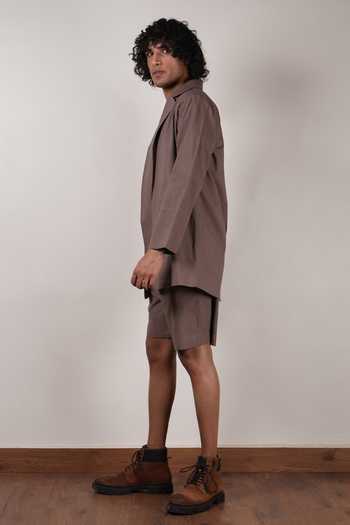 Buy_MATI_Beige Cotton Overlap T-shirt And Shorts Set _Online_at_Aza_Fashions