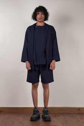 Buy_MATI_Blue Cotton Roots Collar Jacket _Online_at_Aza_Fashions