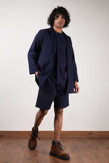 MATI_Blue Cotton Roots Collar Jacket _at_Aza_Fashions