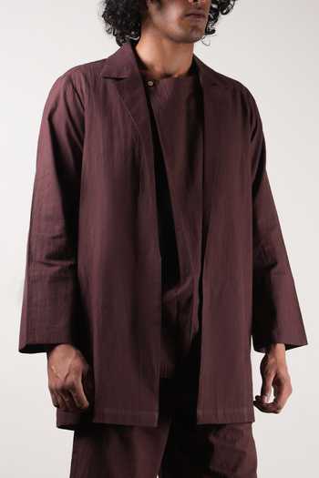 MATI_Brown Cotton Roots Collared Jacket _Online_at_Aza_Fashions