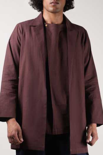 Buy_MATI_Brown Cotton Roots Collared Jacket _Online_at_Aza_Fashions