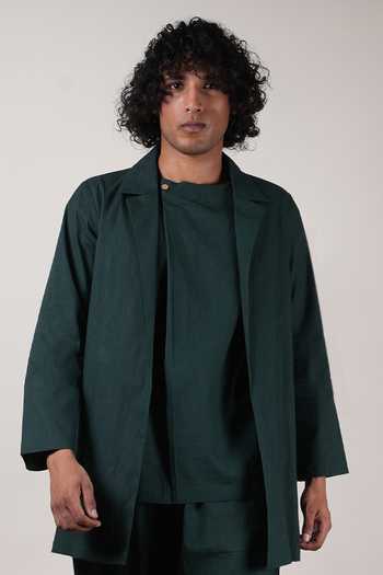 MATI_Green Cotton Roots Collared Jacket _Online_at_Aza_Fashions
