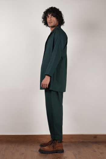 Buy_MATI_Green Cotton Roots Collared Jacket _Online_at_Aza_Fashions