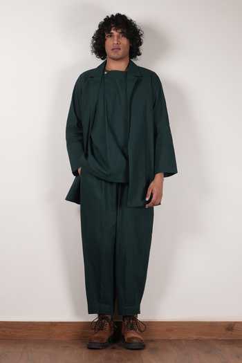 MATI_Green Cotton Roots Collared Jacket _at_Aza_Fashions