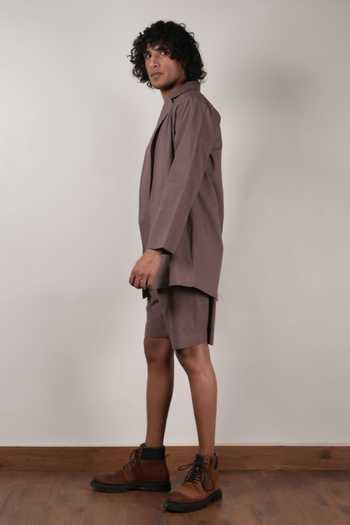 MATI_Beige Cotton Roots Collared Jacket _Online_at_Aza_Fashions