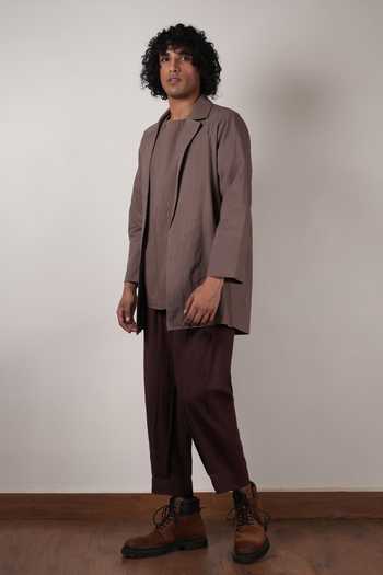 Buy_MATI_Beige Cotton Roots Collared Jacket _Online_at_Aza_Fashions