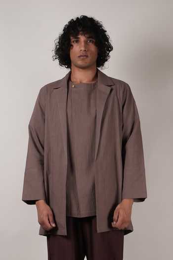Shop_MATI_Beige Cotton Roots Collared Jacket _Online_at_Aza_Fashions