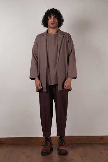 MATI_Beige Cotton Roots Collared Jacket _at_Aza_Fashions