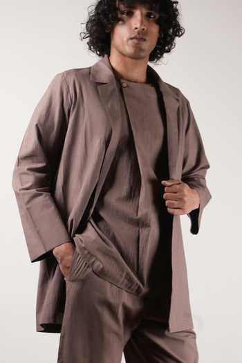 Shop_MATI_Beige Cotton Roots Collared Jacket 