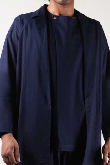MATI_Blue Cotton Overlap T-shirt And Jacket Set _Online_at_Aza_Fashions
