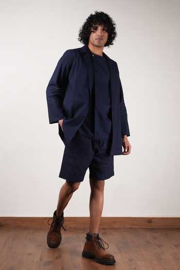 Shop_MATI_Blue Cotton Overlap T-shirt And Jacket Set _Online_at_Aza_Fashions