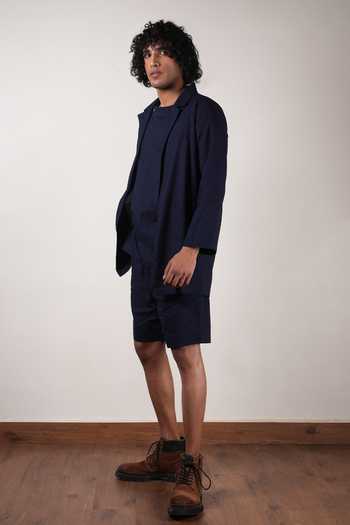 Buy_MATI_Blue Cotton Overlap T-shirt And Jacket Set 