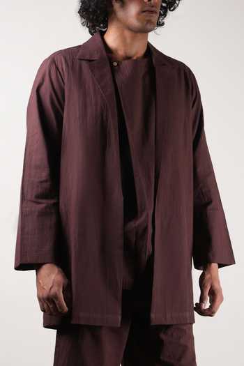 MATI_Brown Cotton Jacket And Shorts Set _Online_at_Aza_Fashions