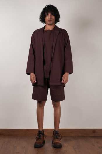 Buy_MATI_Brown Cotton Jacket And Shorts Set _Online_at_Aza_Fashions